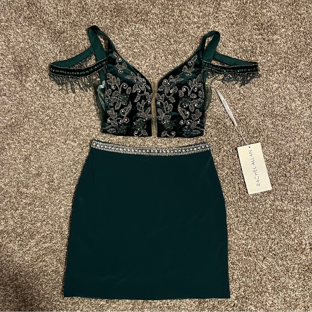 Rachel Allan green two piece dress